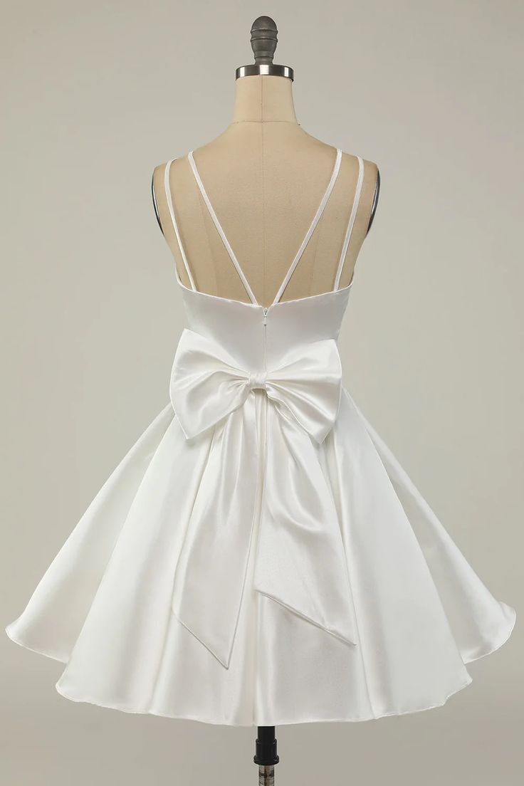 Double Straps White Satin Short Homecoming Party Dress fg3760
