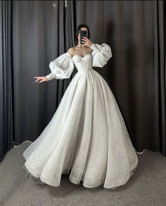 Glitter Tulle Wedding Dress, Favorite Puff Sleeve Ball Gown fg3946 formalgowns Glitter Tulle Wedding Dress, Favorite Puff Sleeve Ball Gown fg3946 formalgowns