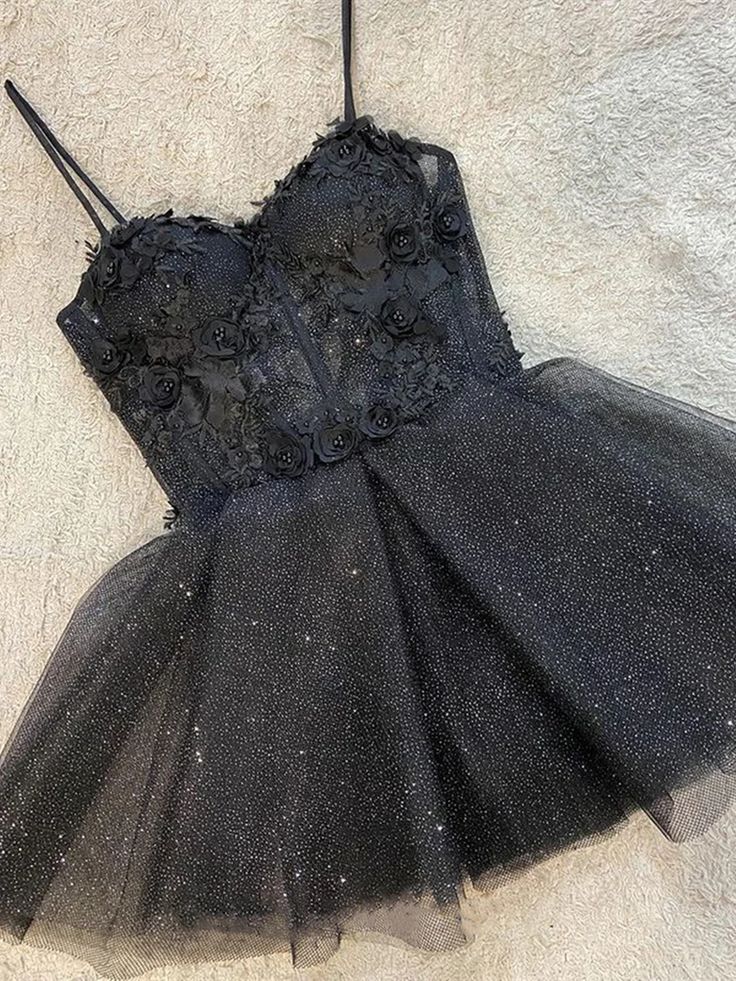 Black Tulle With Lace Short Prom Dress Homecoming Dress, Shiny Tulle P formalgowns Black Tulle With Lace Short Prom Dress Homecoming Dress, Shiny Tulle P formalgowns