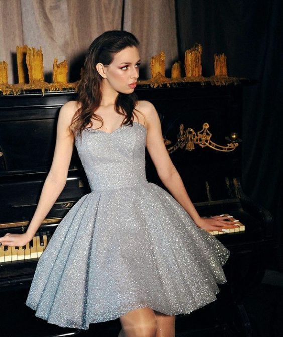 Robe de bal courte grise, robe de cocktail tendance fg3492