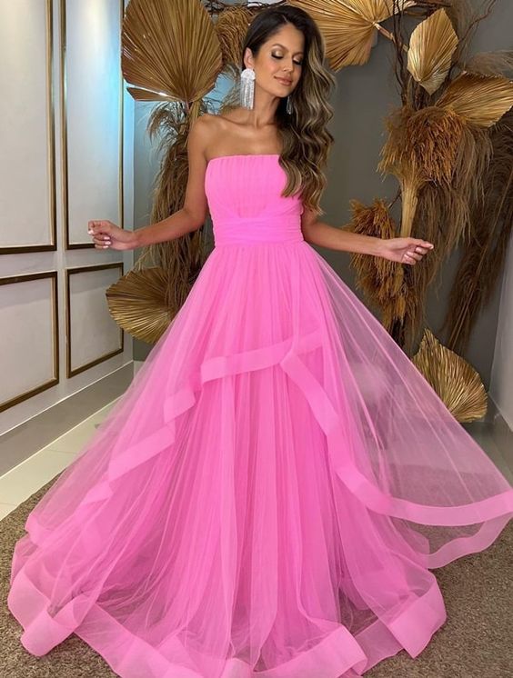 Tulle Layers Long Evening Dresses Strapless Maxi Prom Gown Floor Lengt formalgowns Tulle Layers Long Evening Dresses Strapless Maxi Prom Gown Floor Lengt formalgowns