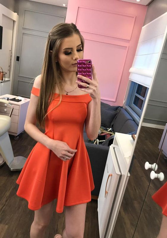 Robe de soirée courte orange à bretelles, robe de bal fg3605