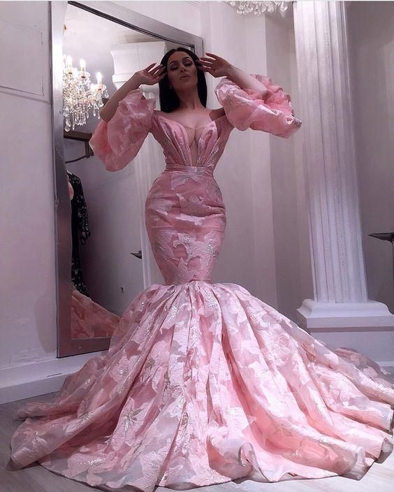 pink evening dresses long luxury embroidery appliqu mermaid flare sleeve elegant evening gown for women fg4091 pink evening dresses long luxury embroidery appliqu mermaid flare sleeve elegant evening gown for women fg4091