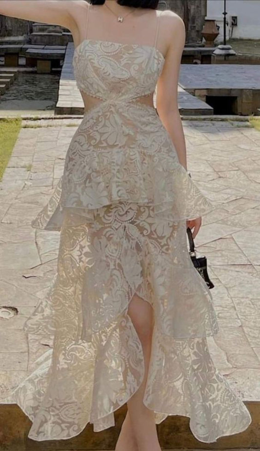 Elfenbein Party langes Kleid Ballkleider Abendkleid fg3431