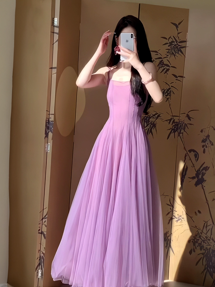 Robe de bal longue en tulle violet, coupe trapèze, tenue de soirée sexy, fg7659