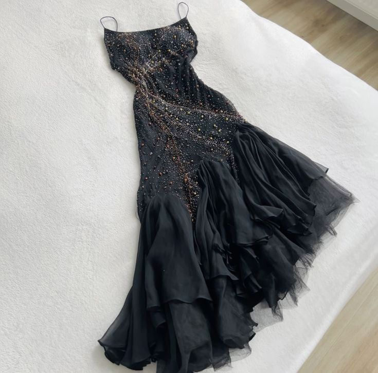 Mermaid Spaghetti Straps Black Tulle Long Prom Dresses Evening Dress fg8519