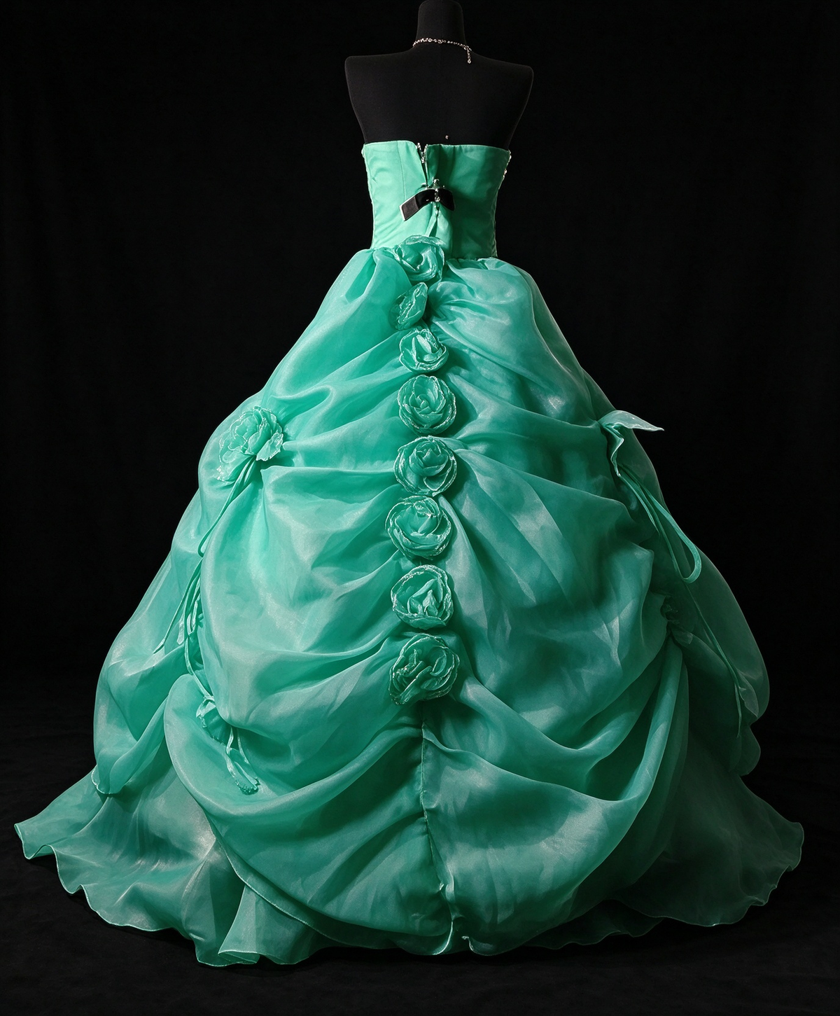 Sweetheart Emerald Organza Ball Gown with Beaded Bodice & 3D Rose Ruching fg8958