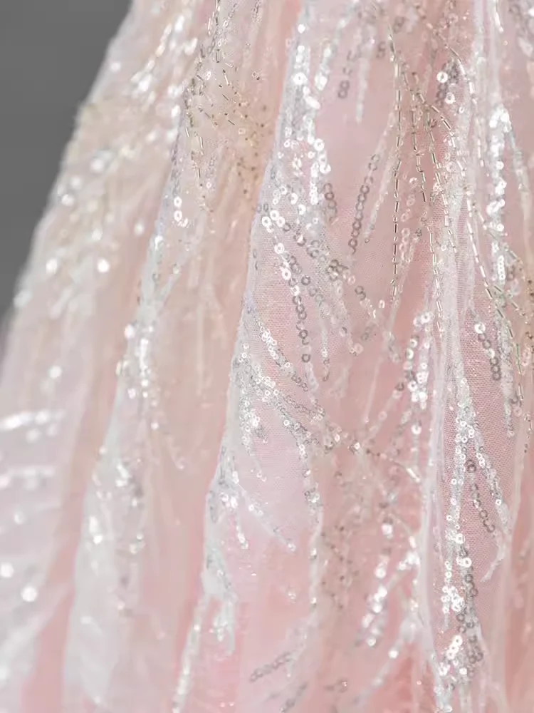 A line Off The Shoulder Pink Sequin Beads Long Evening Dress Prom Dresses fg8584