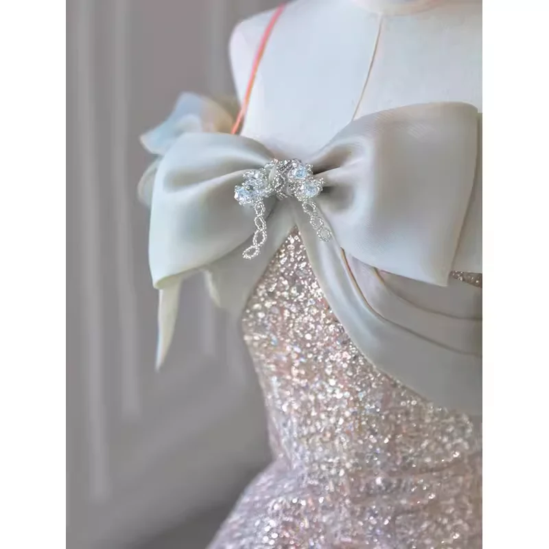 A line Straps Sequin Long Evening Dress Prom Dress fg8581