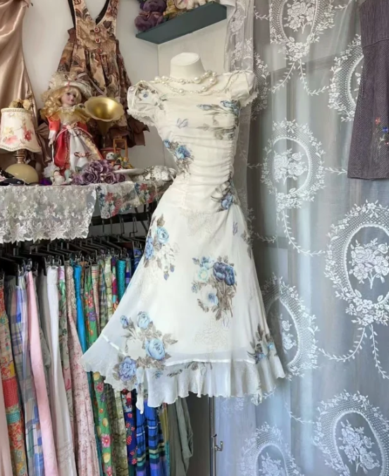 Chiffon-Ballkleid mit Blumenmuster, 22. Geburtstagsoutfit, formelles Eventkleid, fg8328