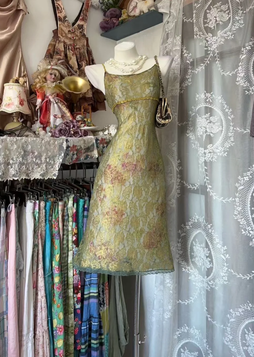 Grünes Spitzen-Ballkleid im Vintage-Stil zum 21. Geburtstag, fg8329