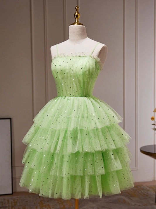 Grünes kurzes Ballkleid aus Tüll, süße grüne Homecoming-Kleider fg3412