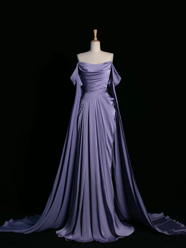 Robe de bal élégante en satin violet, corsage drapé, robe de soirée formelle fg3961