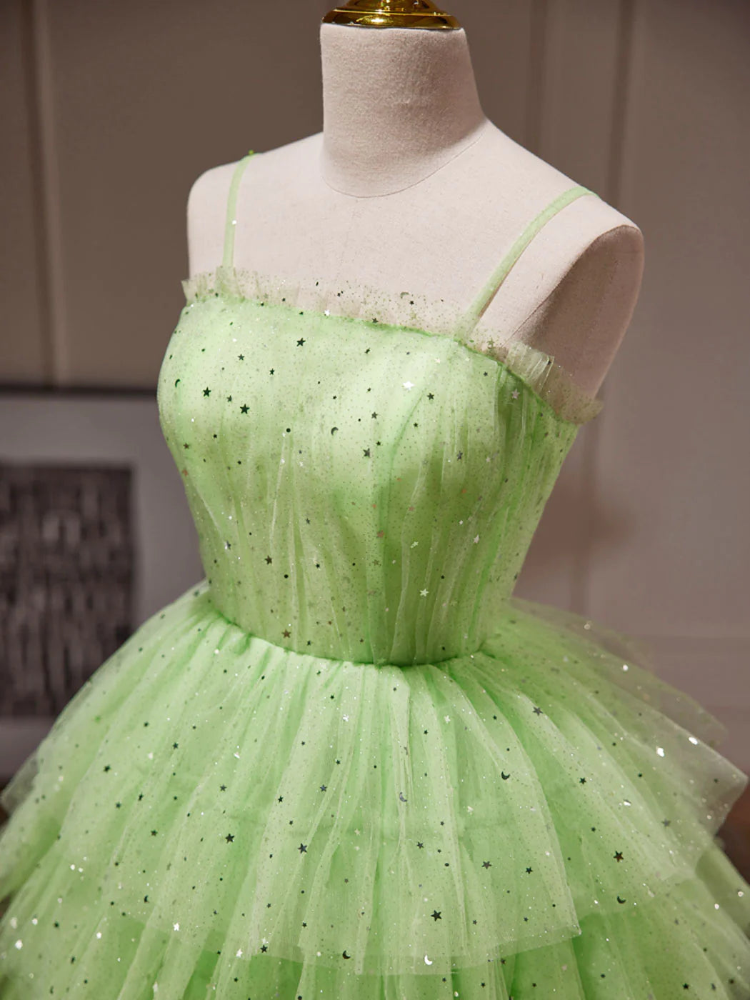 Robe de bal courte en tulle vert, jolie robe de soirée verte fg3412
