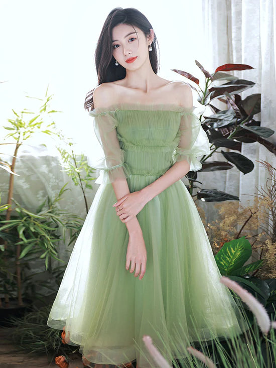 Robe de bal courte en tulle vert, robe de soirée verte fg3414