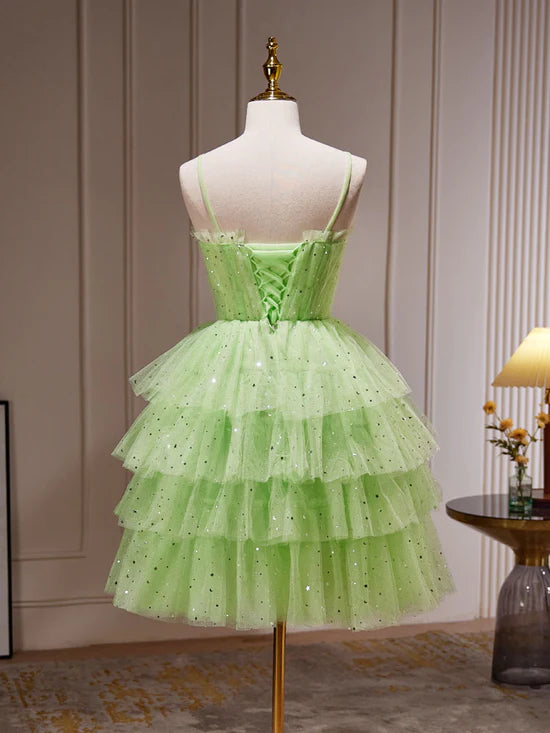 Robe de bal courte en tulle vert, jolie robe de soirée verte fg3412