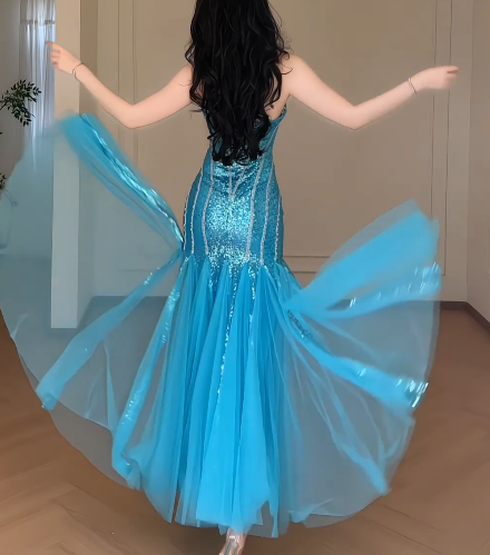Strapless Sweetheart Sequin Mermaid Evening Gown, Sparkly Tulle Formal Prom Dress fg8780