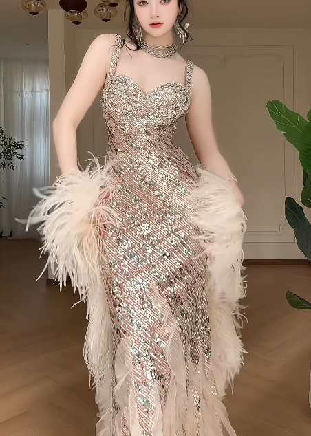 Sweetheart Spaghetti Strap Sequin Mermaid Long Evening Gown fg8796