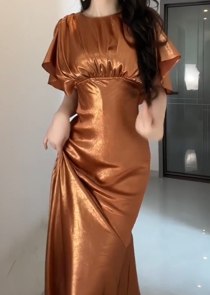 Round Neck Cape Sleeve Satin Mermaid Evening Dress fg8807