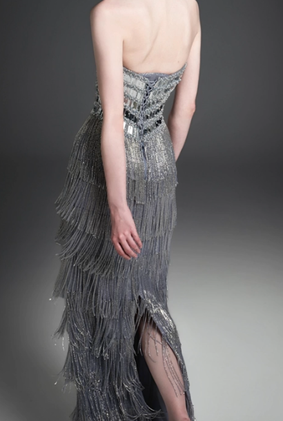 Sweetheart Strapless Tiered Fringe Evening Gown fg8826
