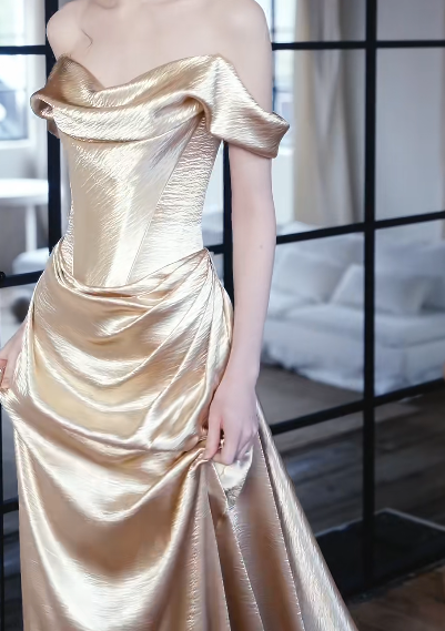 Off Shoulder Draped Satin Mermaid Evening Dress fg8831