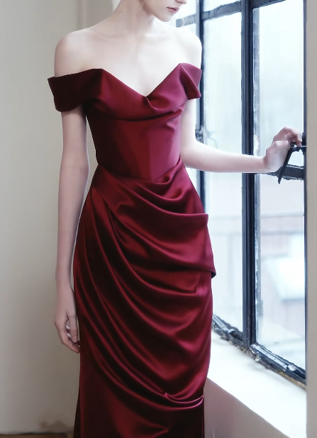 Portrait V-Neck Draped Satin Mermaid Evening Gown fg8832
