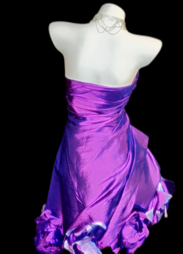 Strapless Ruched Iridescent Taffeta Short Dress With 3D Floral Hem fg8858