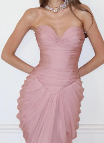 Strapless Sweetheart Ruched Chiffon Evening Gown, Dusty Pink Formal Prom Dress fg8864