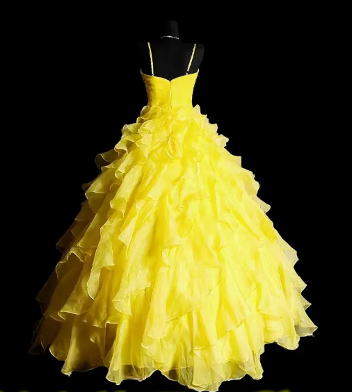 Spaghetti Strap Ruffled Organza Ball Prom Gown fg8893