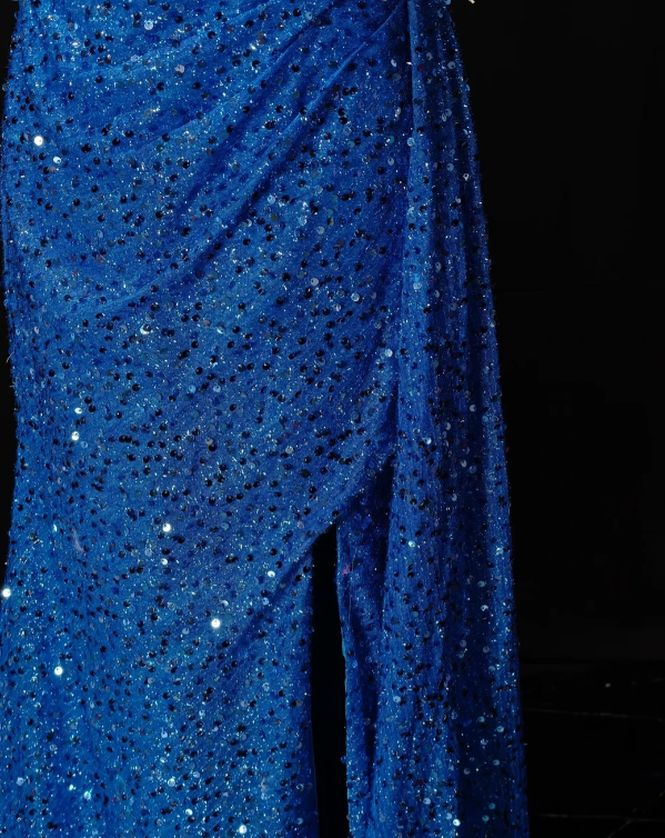 Spaghetti Strap Rhinestone Trim Sequin Corset Slit Mermaid Evening Gown fg8913