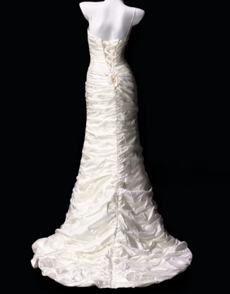 Sweetheart Spaghetti Strap Ruched Satin Mermaid Wedding Dress fg8914