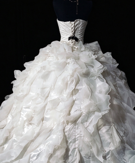 Strapless Beaded Ruffled White Ball Gown, Formal Evening Dress fg8917