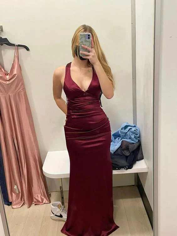 Satin Plunging V- Neckline Long Evening Dress, Prom Dresses, Evening Party Dresses fg4912