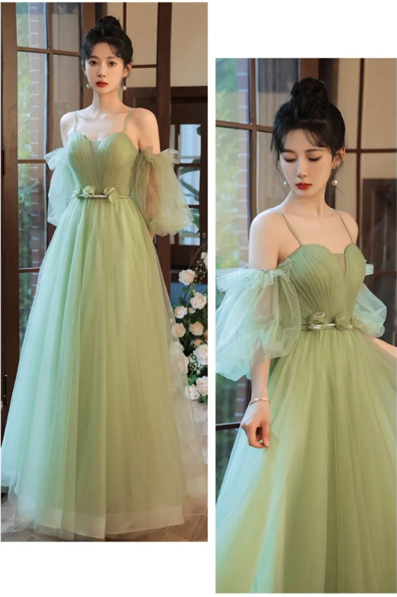 grünes A-Linien-Ballkleid aus Tüll, grünes Abendkleid aus Tüll fg2704