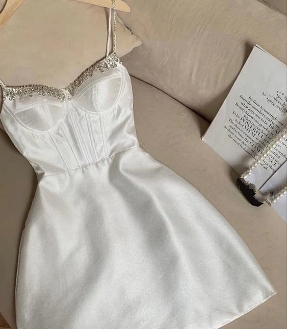 White Short Homecoming Dress Party Dresses fg3619