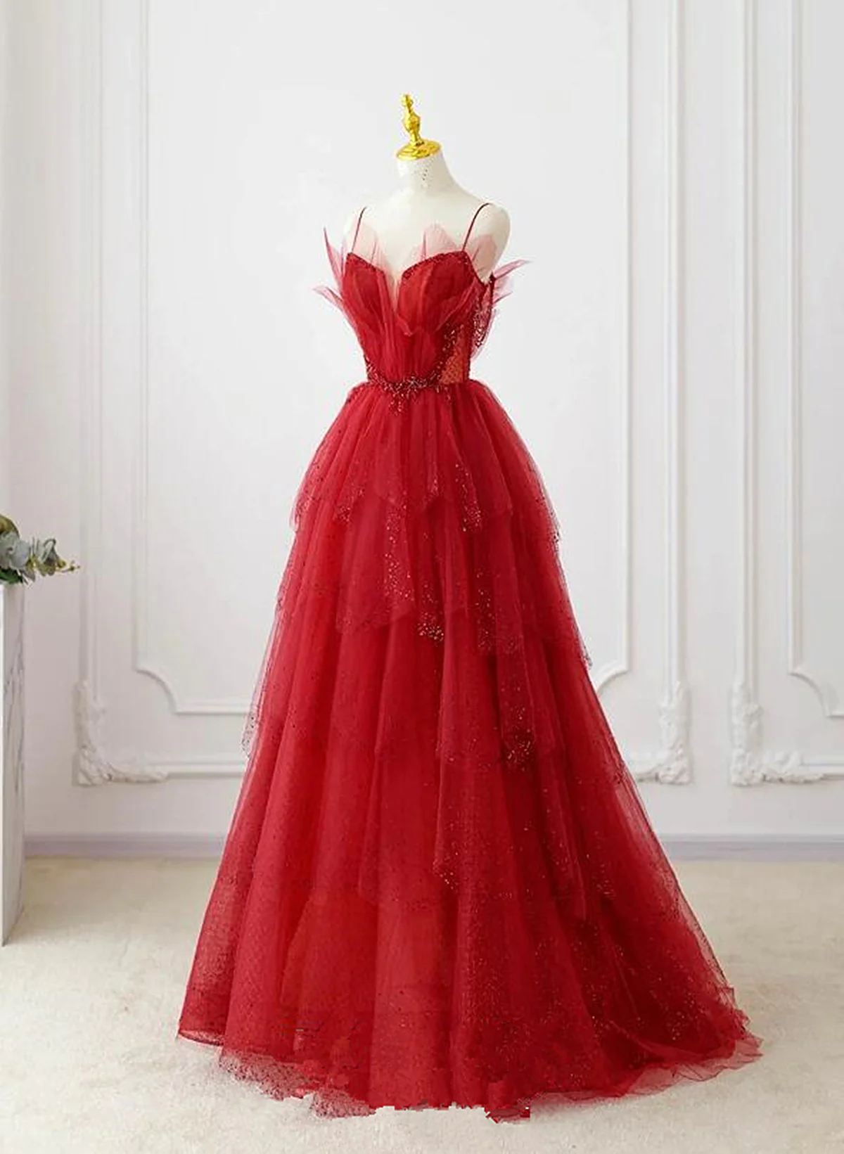 A-Line Tulle Layers Straps Long Party Dress, Tulle Prom Dress Evening formalgowns A-Line Tulle Layers Straps Long Party Dress, Tulle Prom Dress Evening formalgowns