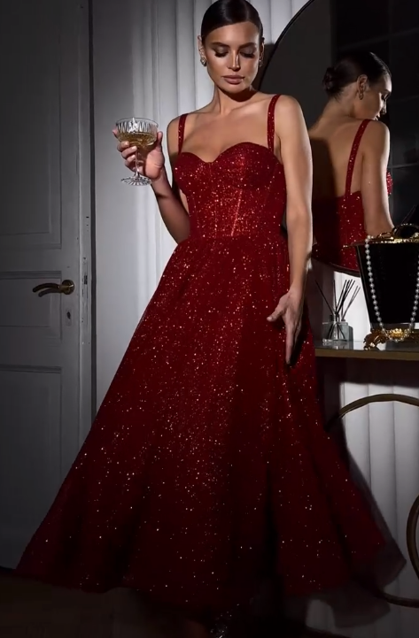 A line Burgundy Prom Dresses Midi Party Dress fg3668