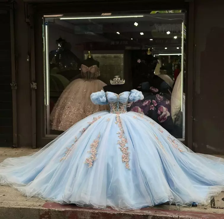 New Arrival Sky Blue Ball Gown Quinceanera Dresses Court Train Beading formalgowns New Arrival Sky Blue Ball Gown Quinceanera Dresses Court Train Beading formalgowns