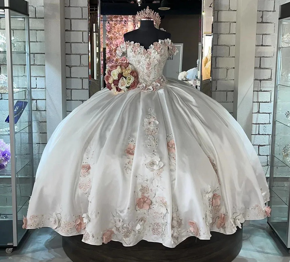 Quinceanera Dress Ball Gown 3D Flowers Appliques Lace Corset Sweet 15 16 Graduation vestidos de 15 anos fg5920