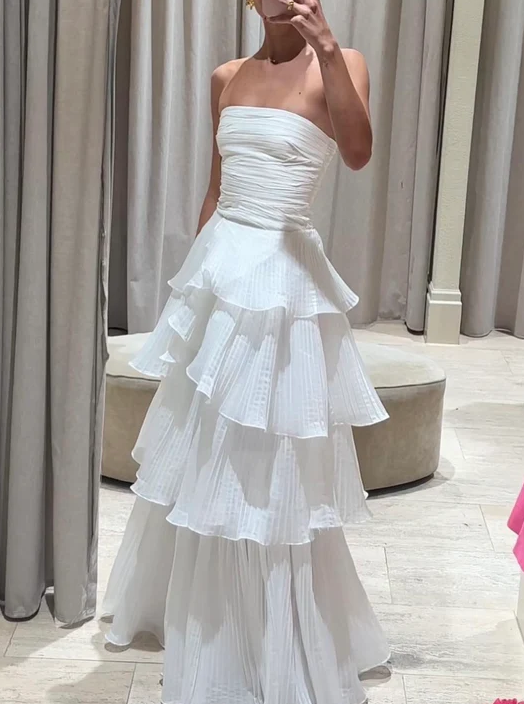 White Multi-layer Evening Dresses Long White Prom Gown fg4482