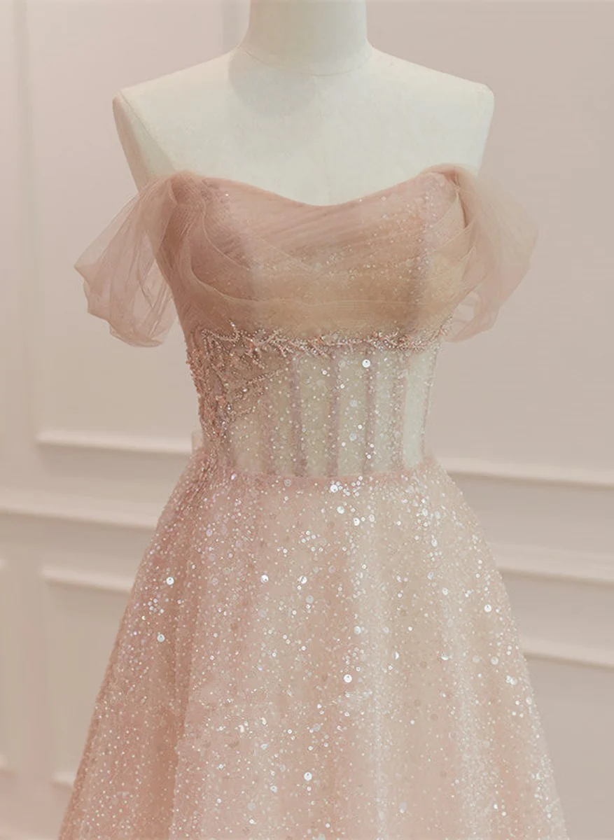 Sparkle Tulle with Beadings Long A-line Formal Dress, Tulle Sweetheart Prom Dress fg5688