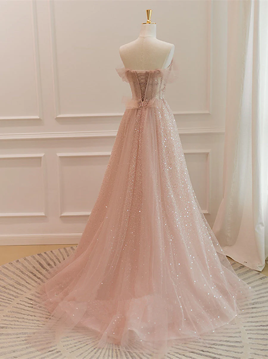 Sparkle Tulle with Beadings Long A-line Formal Dress, Tulle Sweetheart Prom Dress fg5688