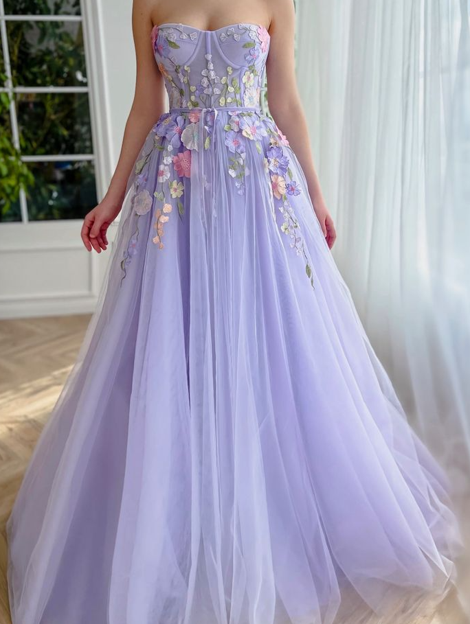 Lavender Floral Gown long prom dresses, evening dresses,party dresses, formalgowns Lavender Floral Gown long prom dresses, evening dresses,party dresses, formalgowns