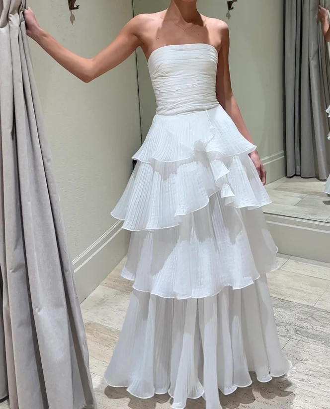 White Multi-layer Evening Dresses Long White Prom Gown fg4482