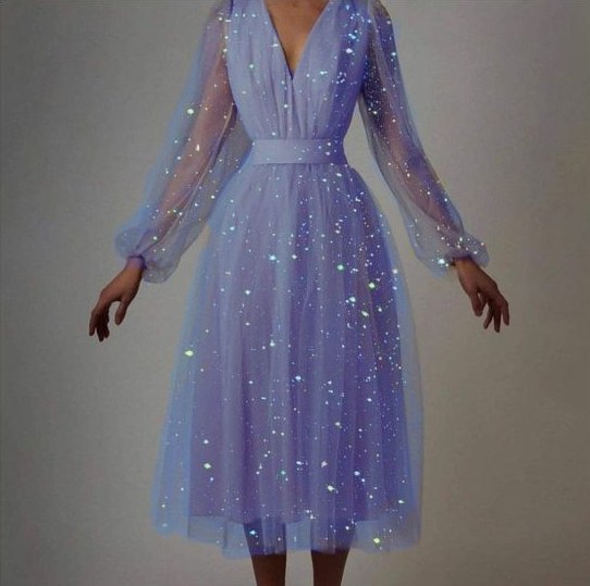 Evening Dress V-Neck Long Sleeve New Party Shining Dress fg4561