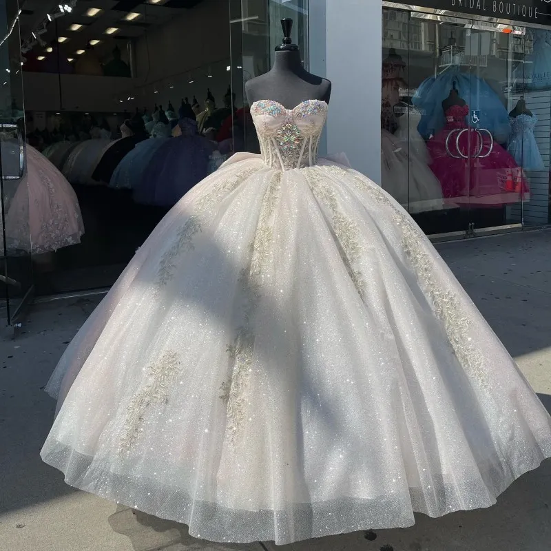 Luxury Ivory Sparkly Off-shoulder Quinceanera Dresses Crystal Birthday formalgowns Luxury Ivory Sparkly Off-shoulder Quinceanera Dresses Crystal Birthday formalgowns