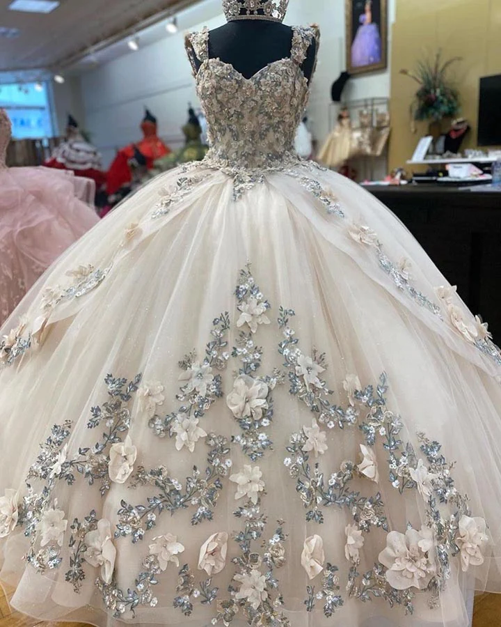 Quinceanera Dresses Lace Applique Beaded Bling Organza Sweet 16 Dress Ball Gown Prom Dress fg888