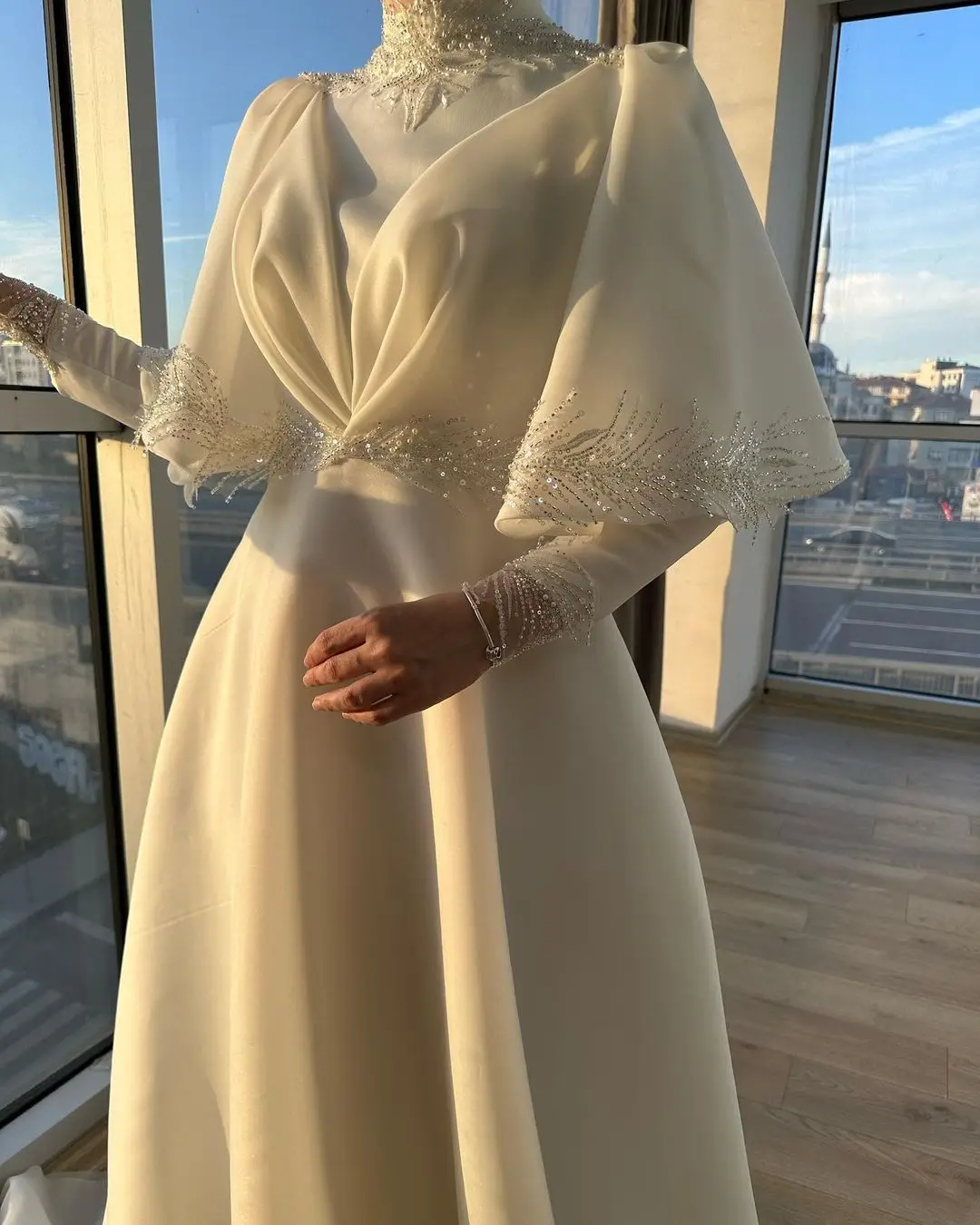 Dubai Formal Event Dresses Saudi Arabia Women's Prom Dresses High Neck Beadings Floor-Length Evening Dresses fg5765