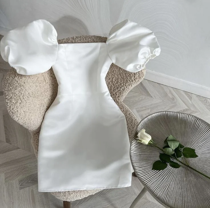 White Square Neckline Homecoming Dress with Puff Sleeves fg5698 formalgowns White Square Neckline Homecoming Dress with Puff Sleeves fg5698 formalgowns
