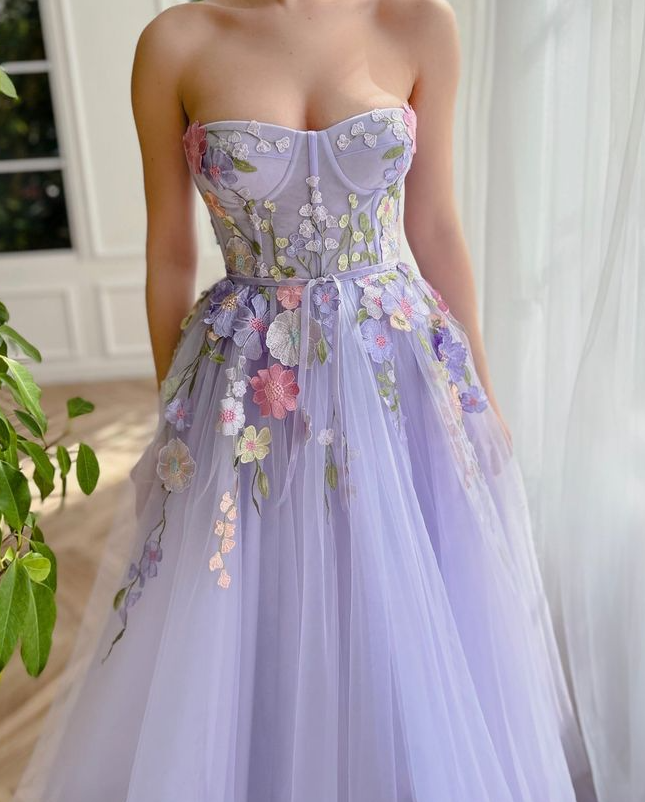 Lavendelfarbenes Blumenkleid, lange Ballkleider, Abendkleider, Partykleider, formelle Kleider fg3366